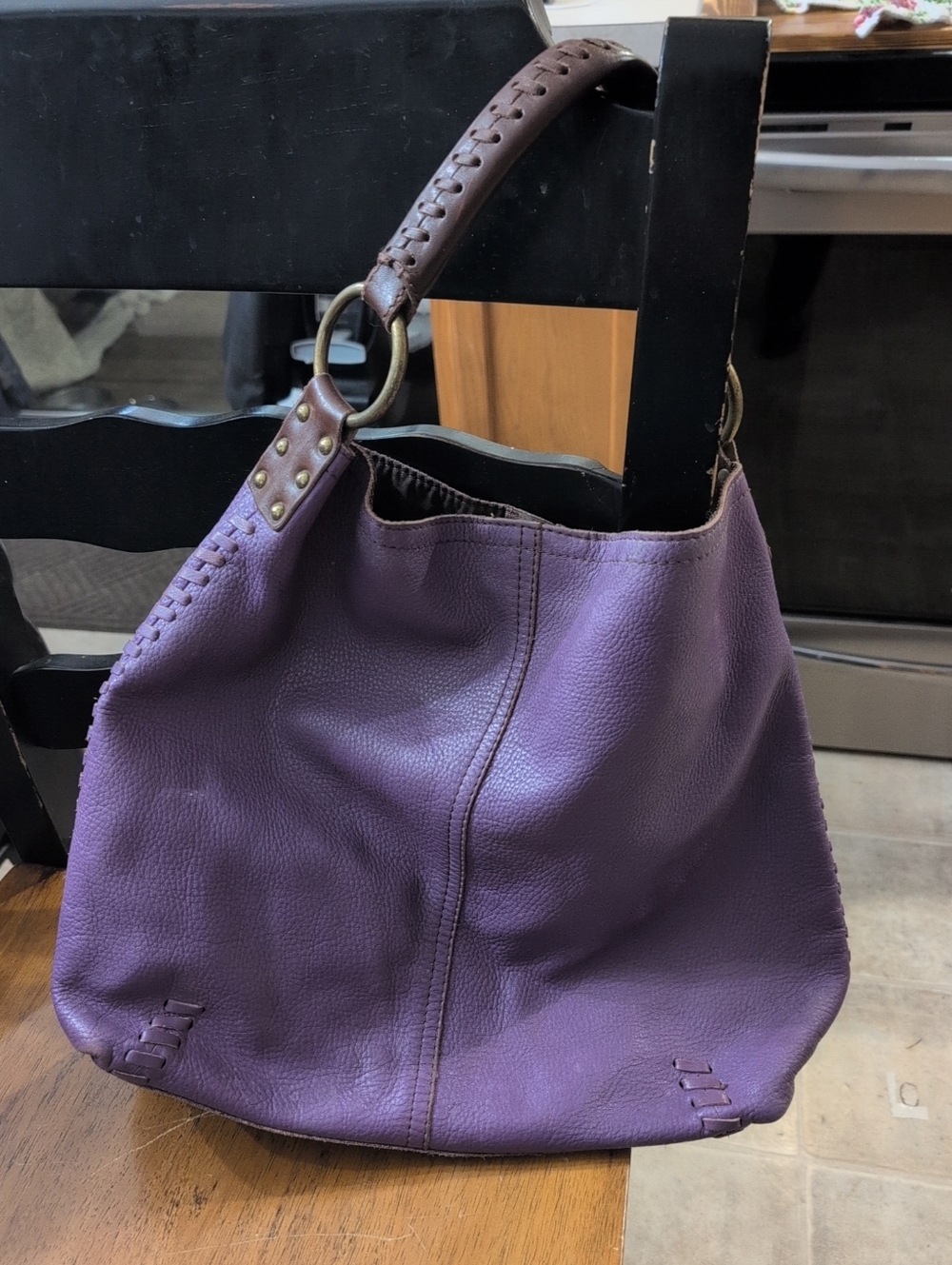 🍀Lucky Brand  Slouchy Lilac Leather "Penny's Bag" Whipstitch Hobo